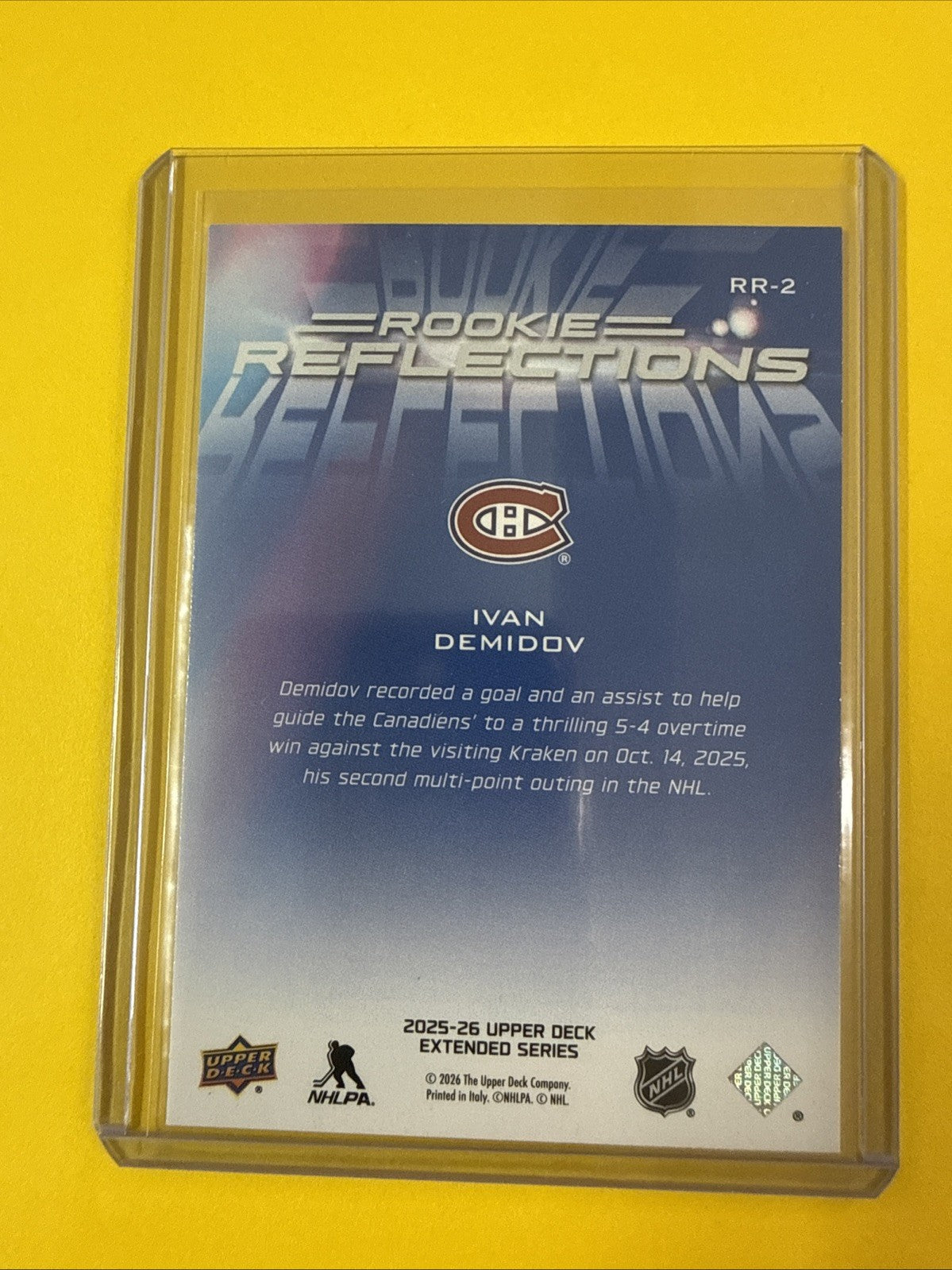 Ivan Demidov 2025/26 UD Rookie Reflections Rookie Card - back
