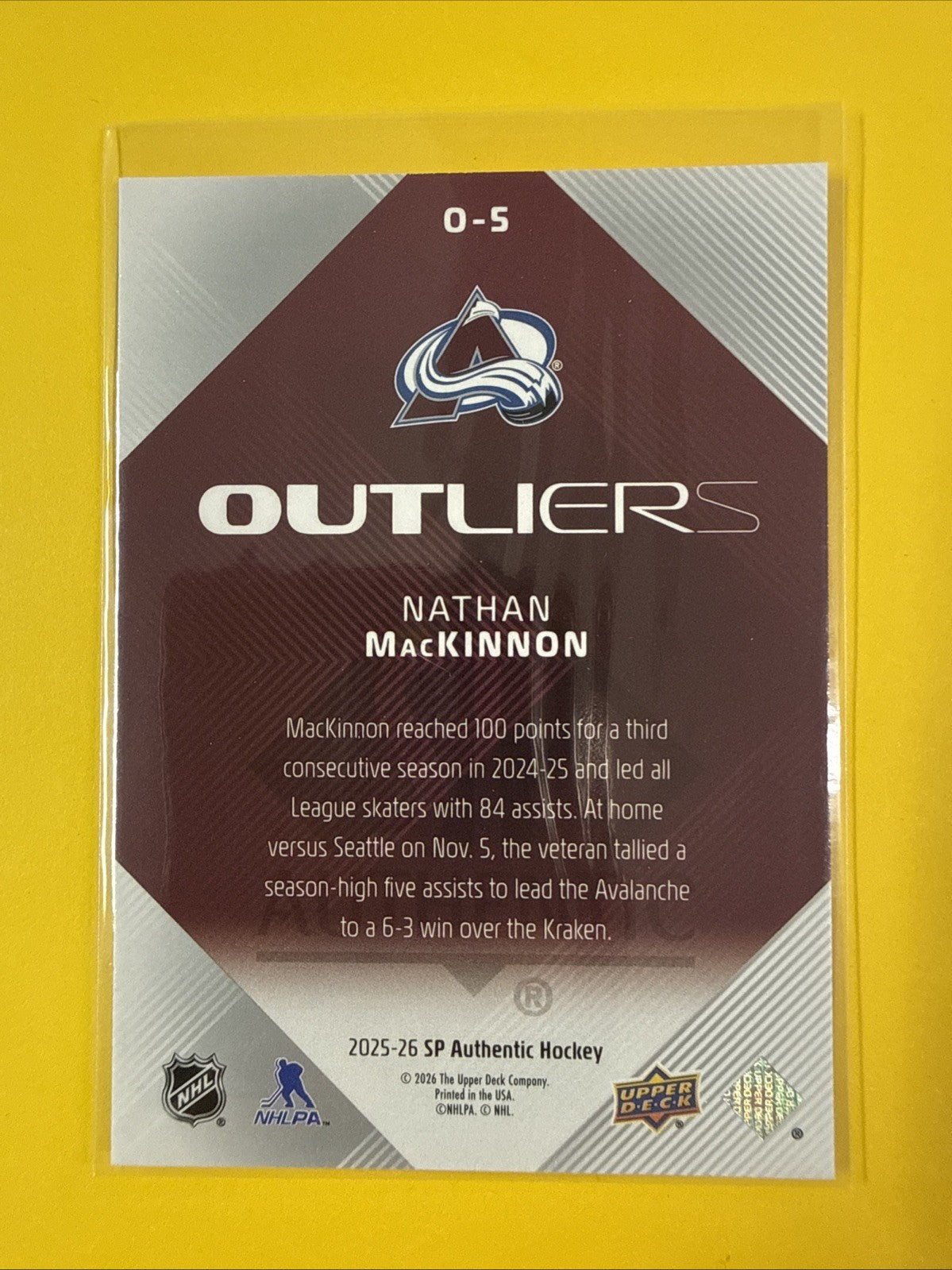 Nathan MacKinnon 2025/26 SP Authentic Outliers Card - back