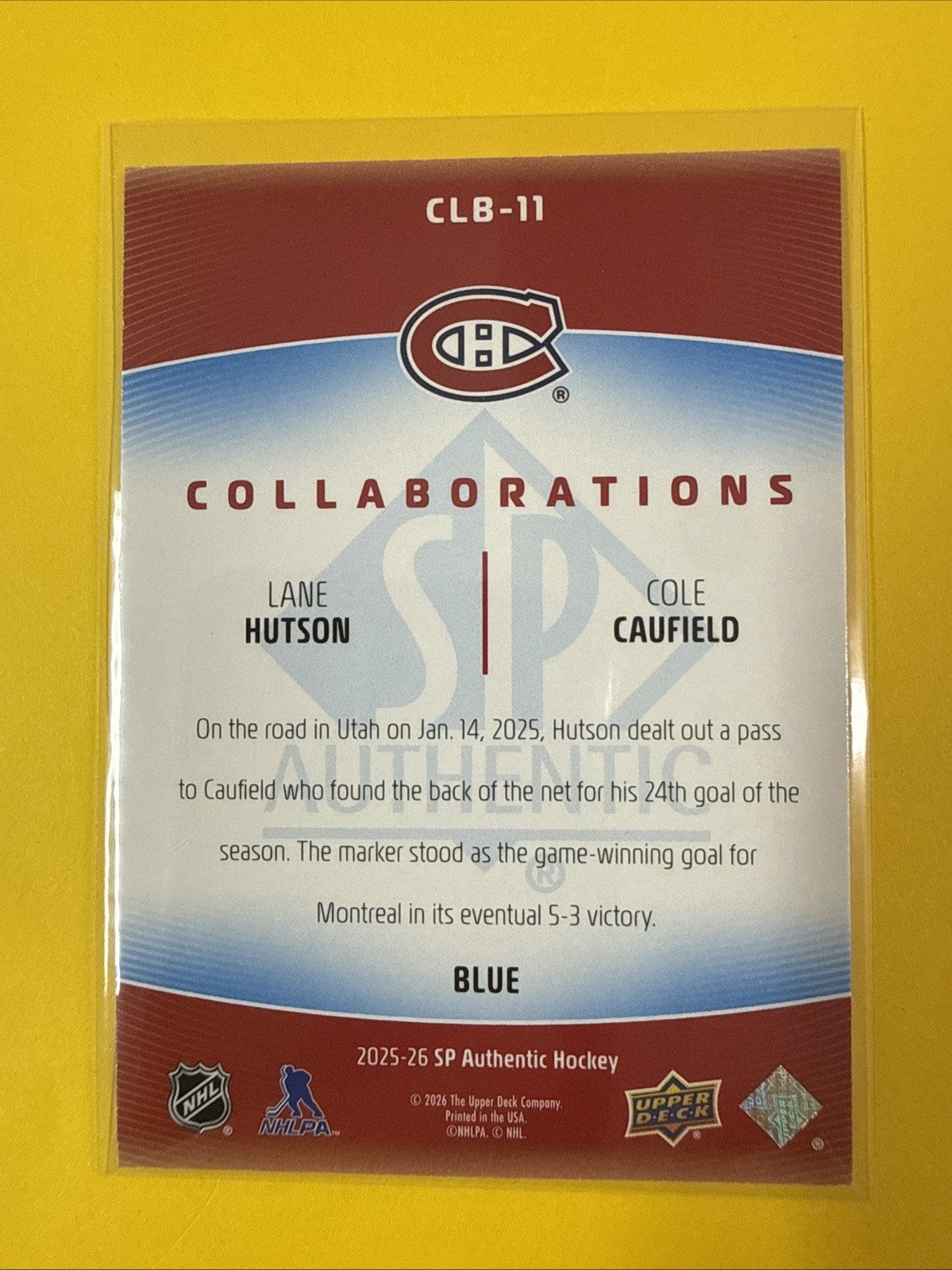 Lane Hutson /cole Caufield 2025/26 SP Authentic Collaborations Blue Card - back