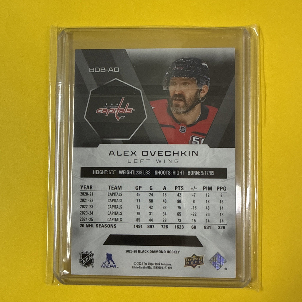 Alex Ovechkin 2025/26 Black Diamond Hockey Card Out of /349 - back