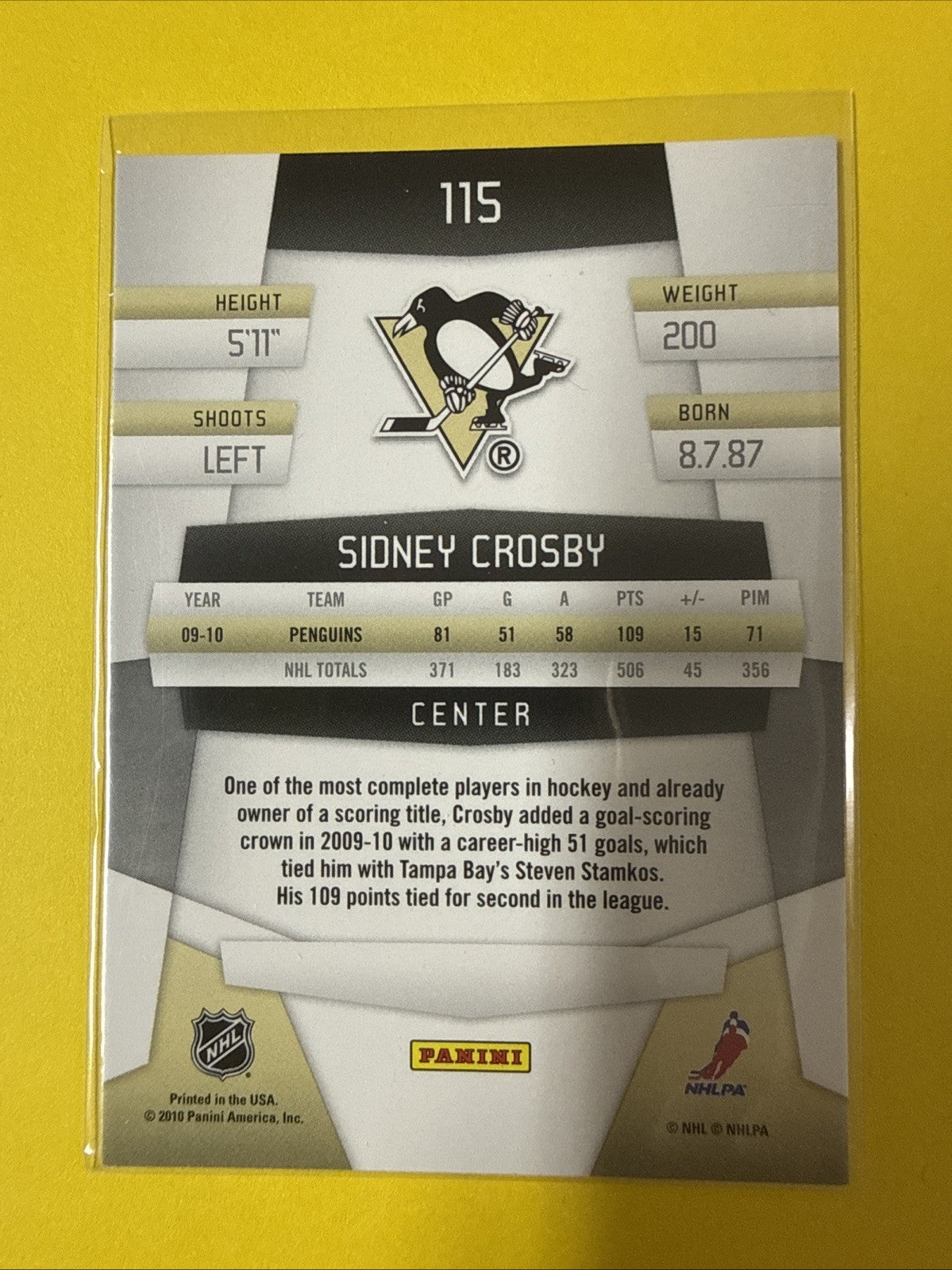 Sidney Crosby 2010/11 Cards - back