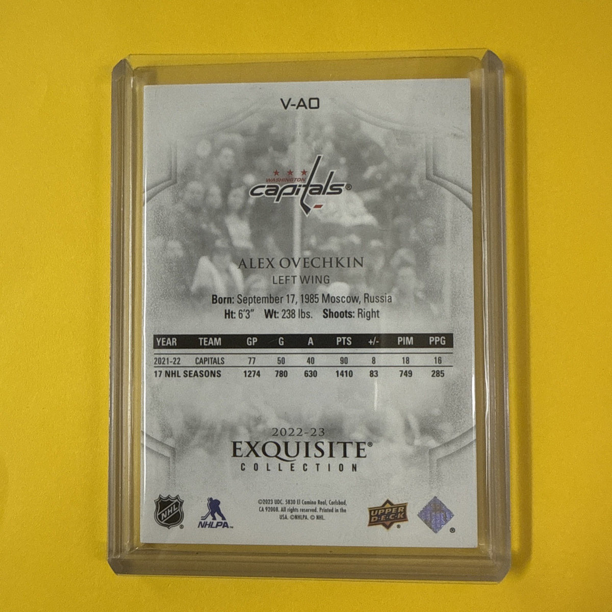 Alex Ovechkin 2022/23 Exquisite Collection Card 342/399 - back