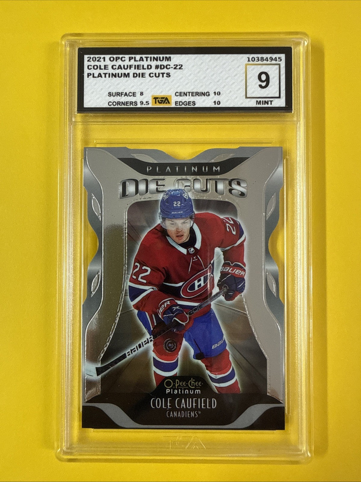 Cole Caufield 2021 O Pee Chee Platinum Die Cut Rookie Card Graded 9 - front
