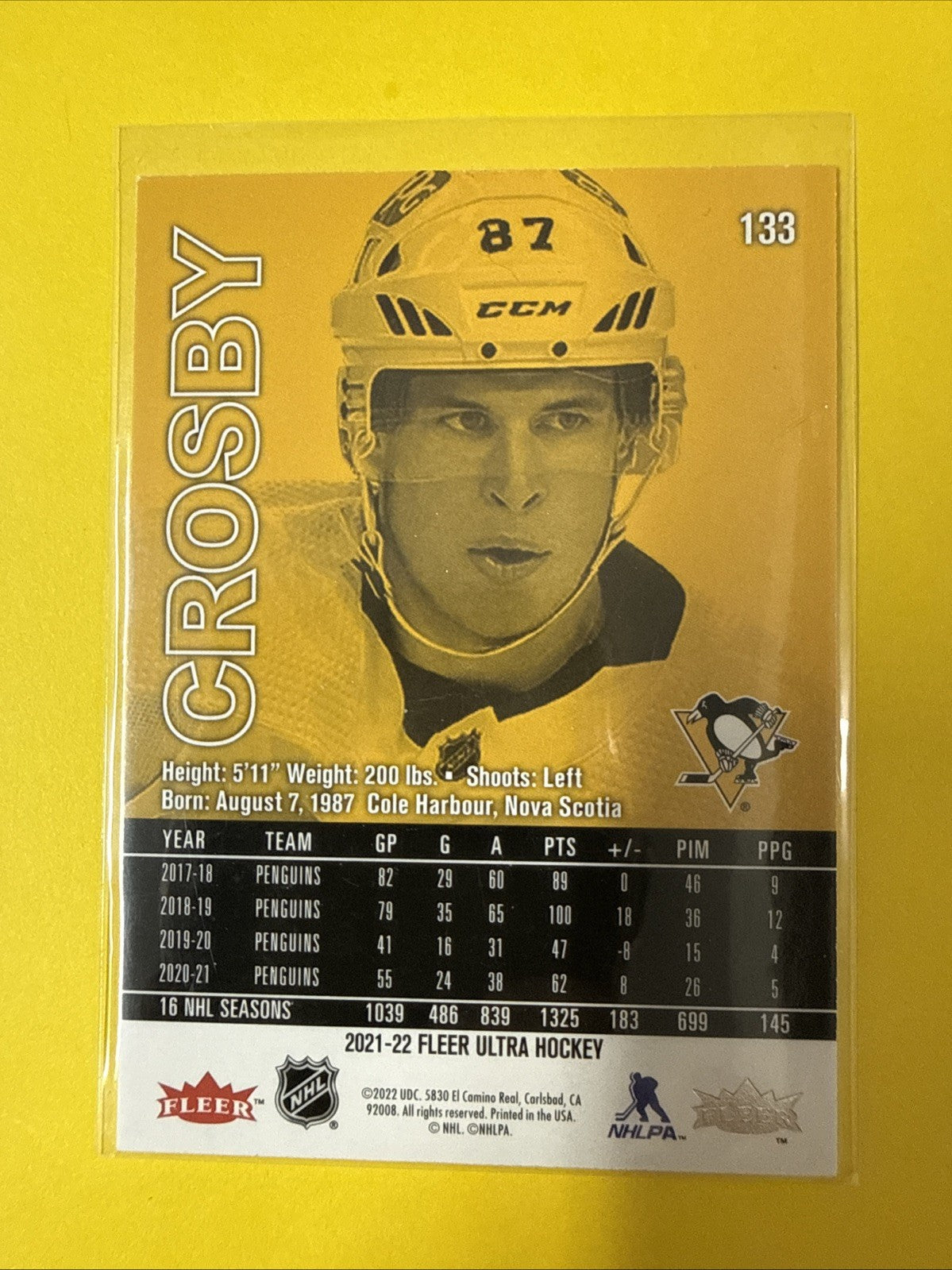 Sidney Crosby 2021/22 Cards - back
