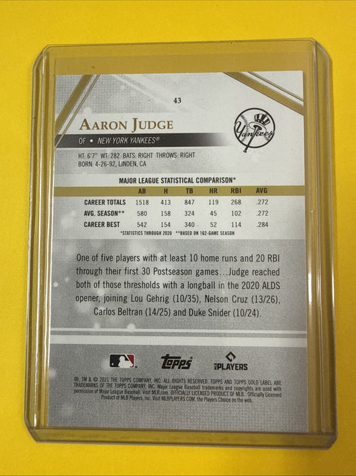 Aaron Judge 2021 Topps Gold Label Chrome Card - back