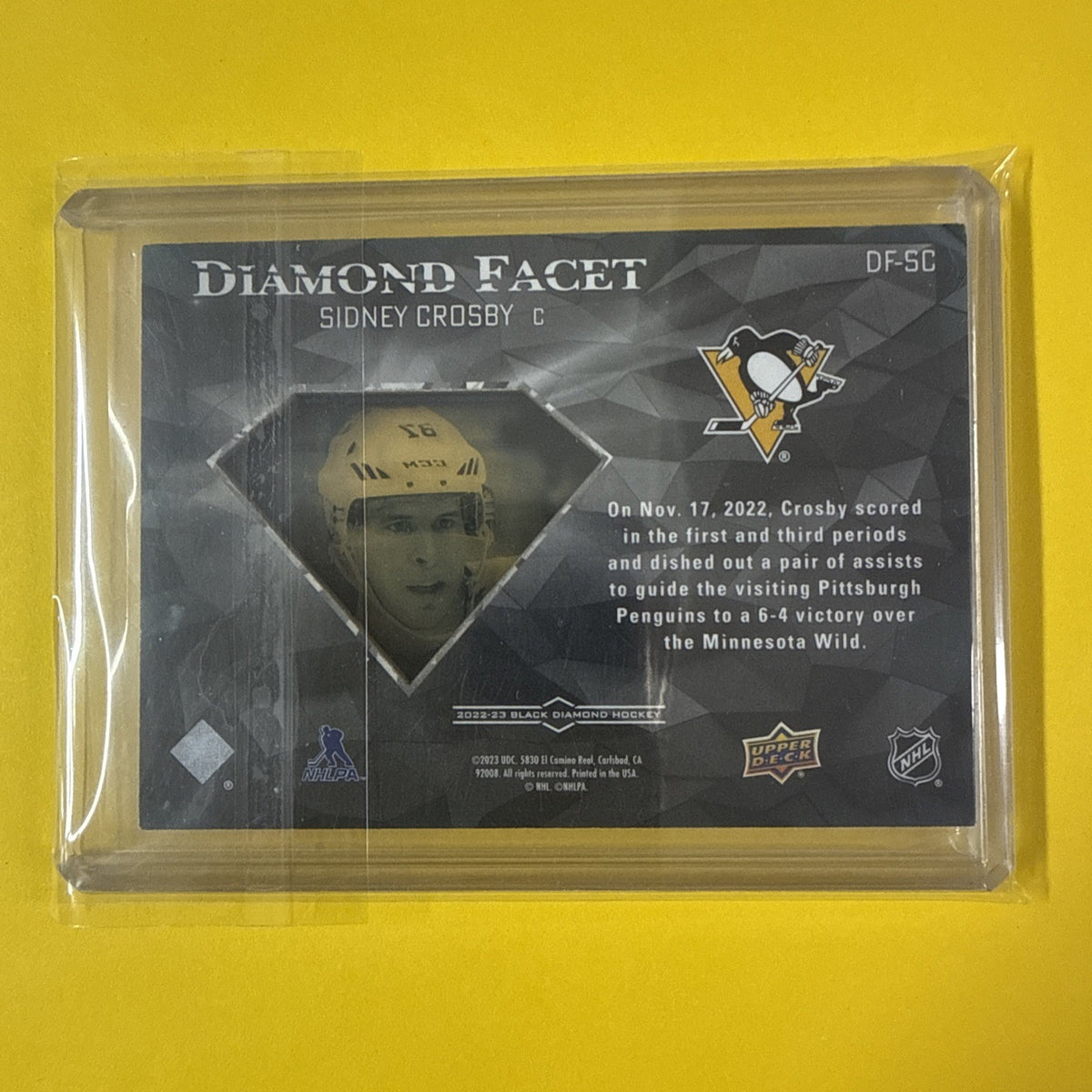 Sidney Crosby 2022/23 Black Diamond Facet Card - back
