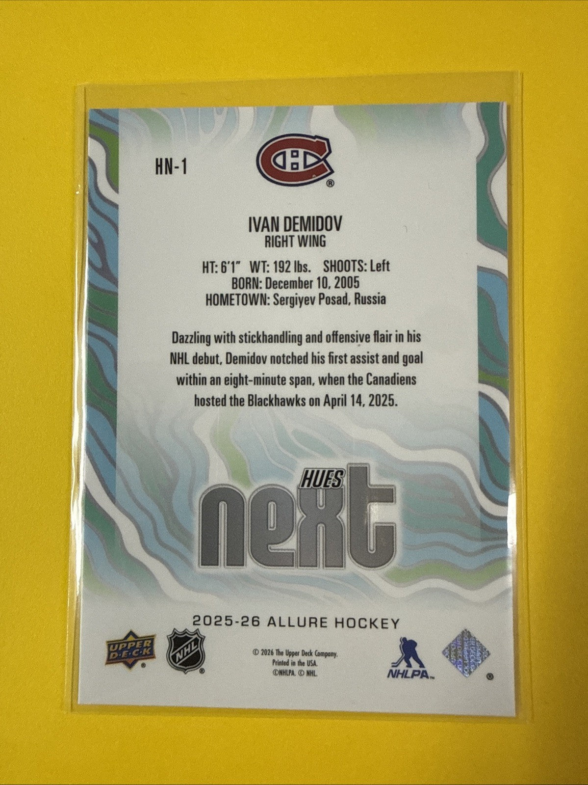 Yvan Demidov 2025/26 Allure Hues Next Orange Rookie Card - back