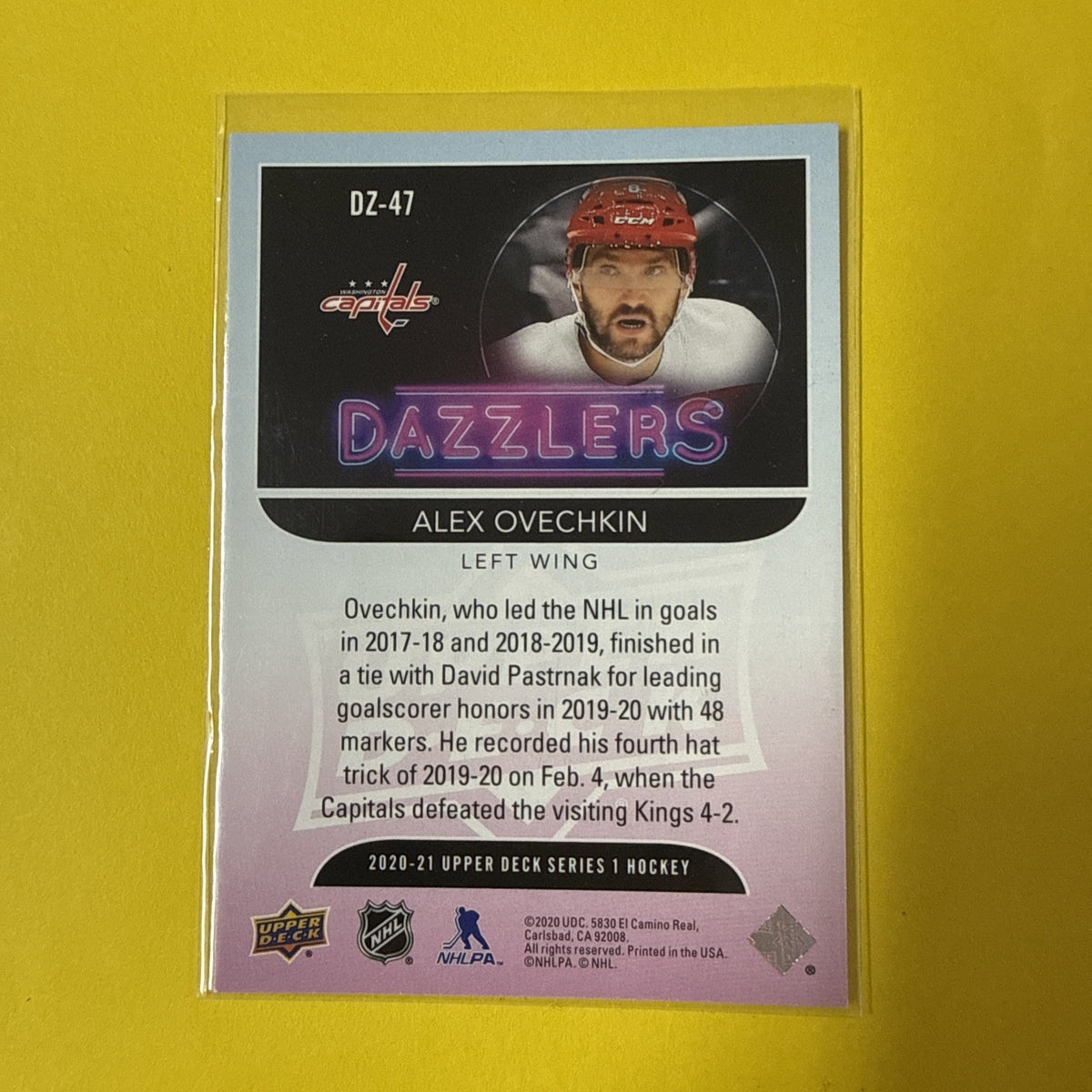 Alexander Ovechkin 2020 Card - back