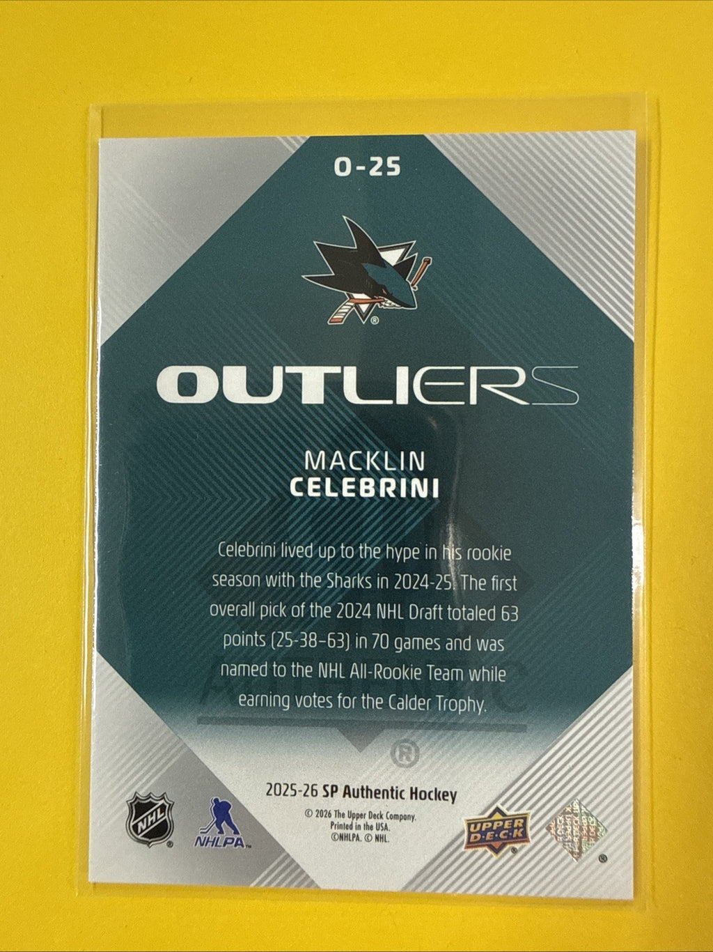 Macklin Celebrini 2025/26 SP Authentic Outliers Card - back