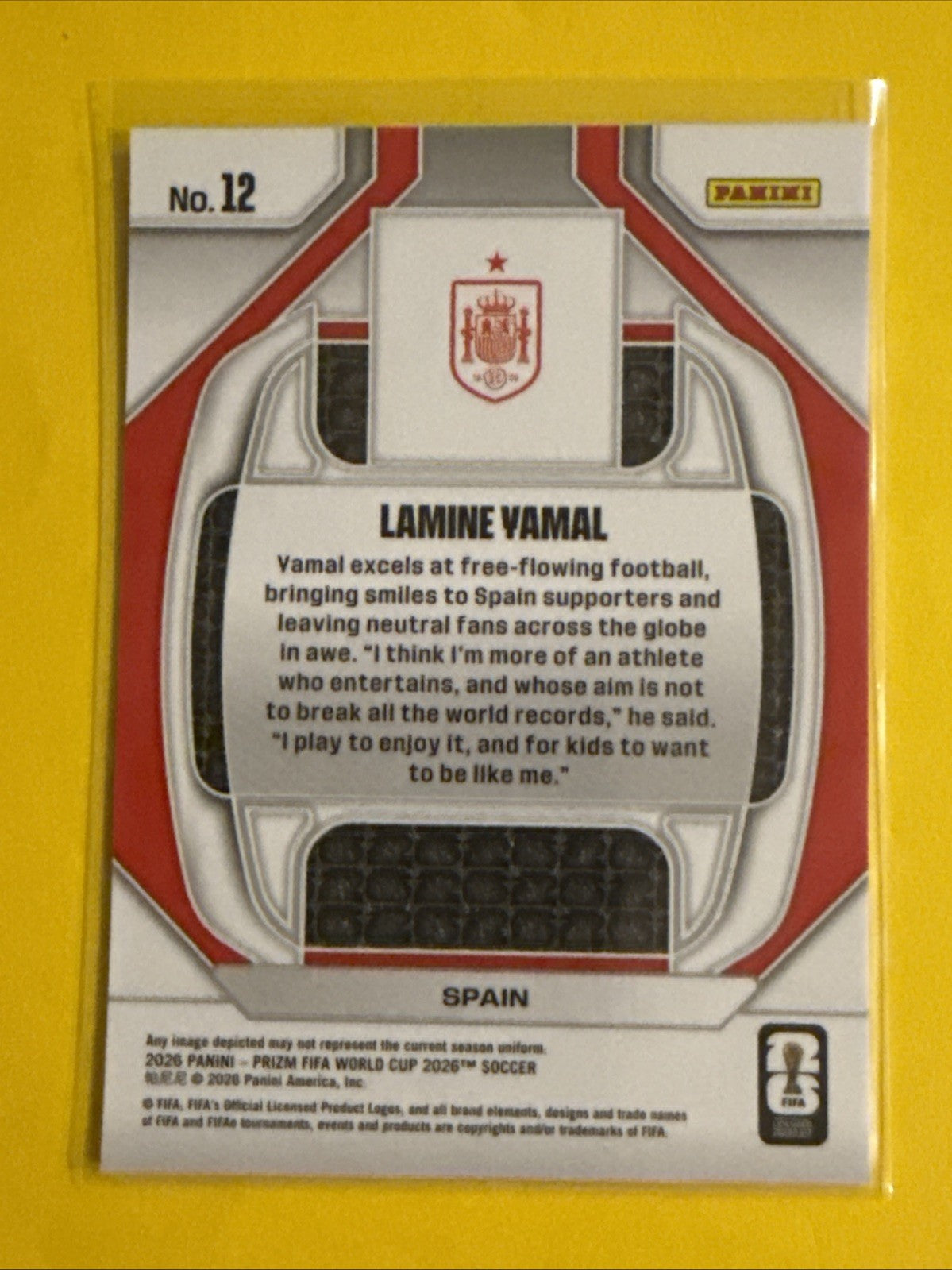 Panini 2026 Prizm Fifa World Cup #12 New Era Inserts Lamine Yamal Spain - back