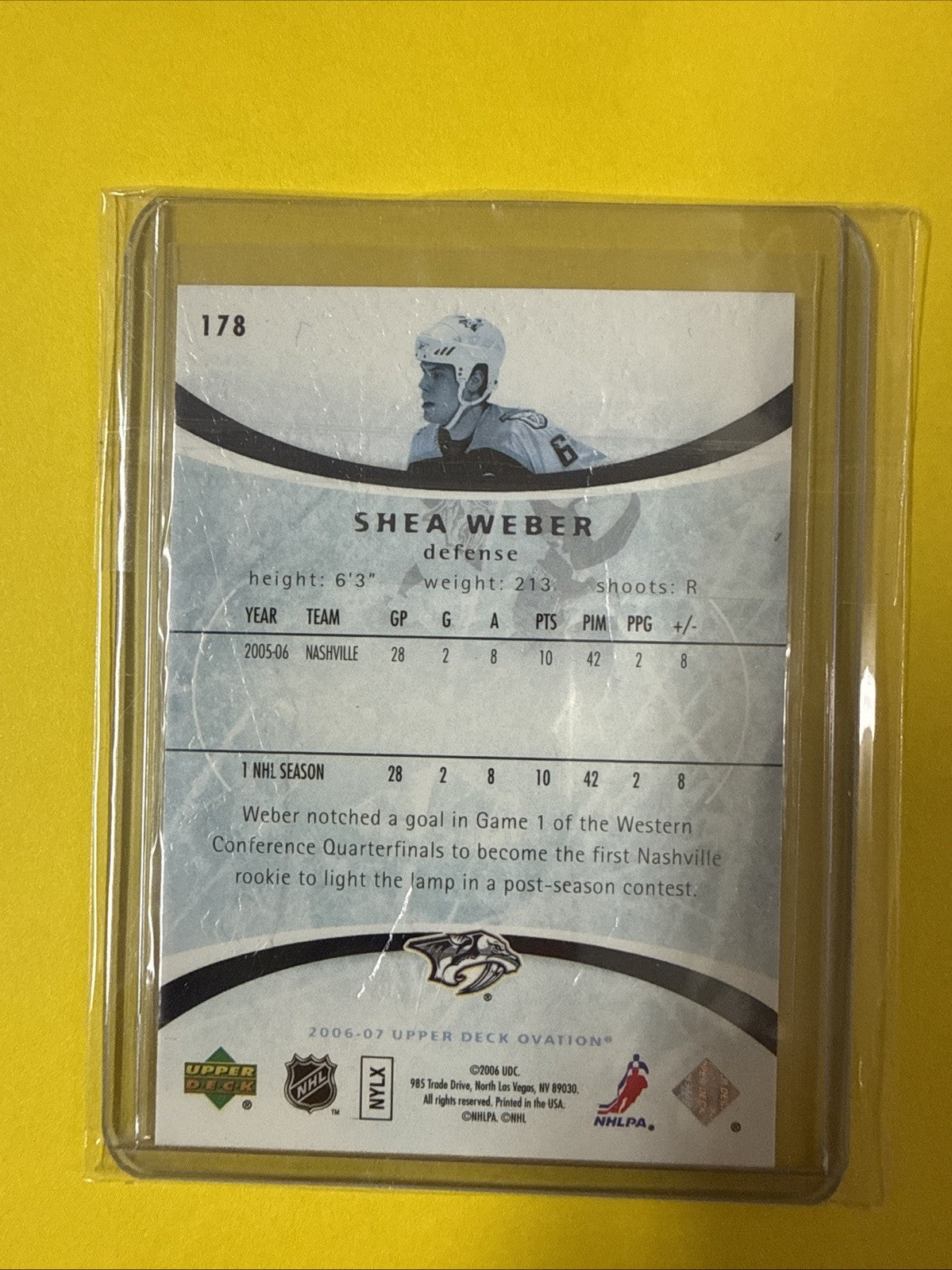Shea Weber 2006/07 Ovation Rookie Card - back