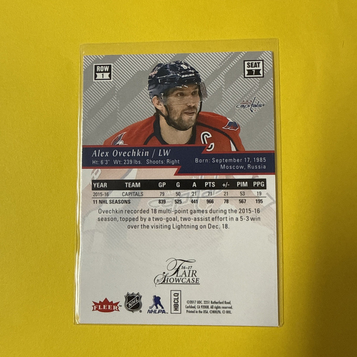 Alexander Ovechkin 2016 Card - back