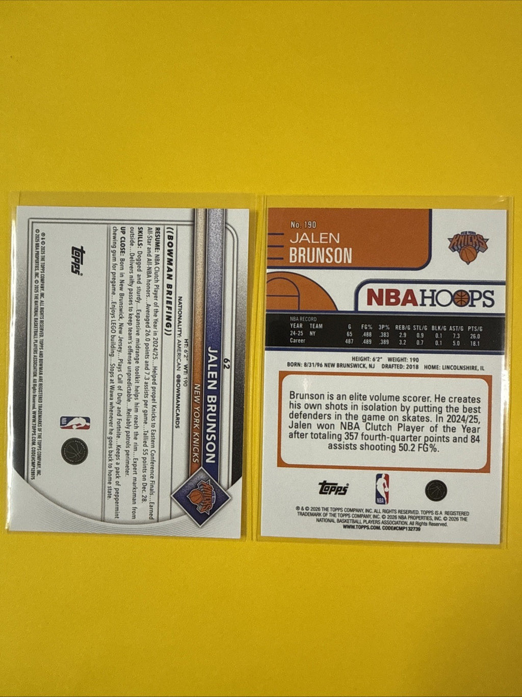 Jalen Brunson 2025-2026 NBA 2 Cards - back