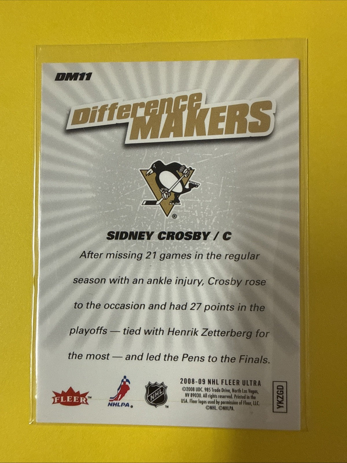 Sidney Crosby 2008/09 Cards - back