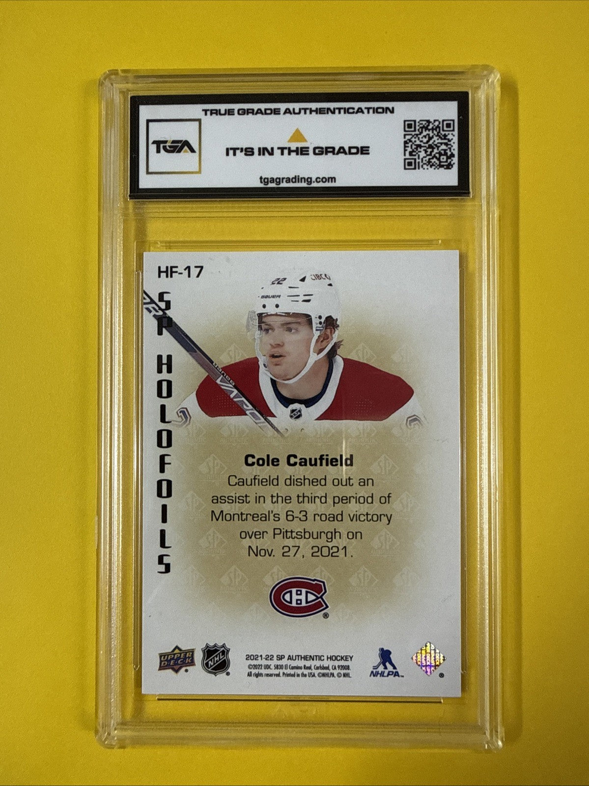 Cole Caufield 2021 SP Authentic Holofoils Rookie Card Graded 6 - back