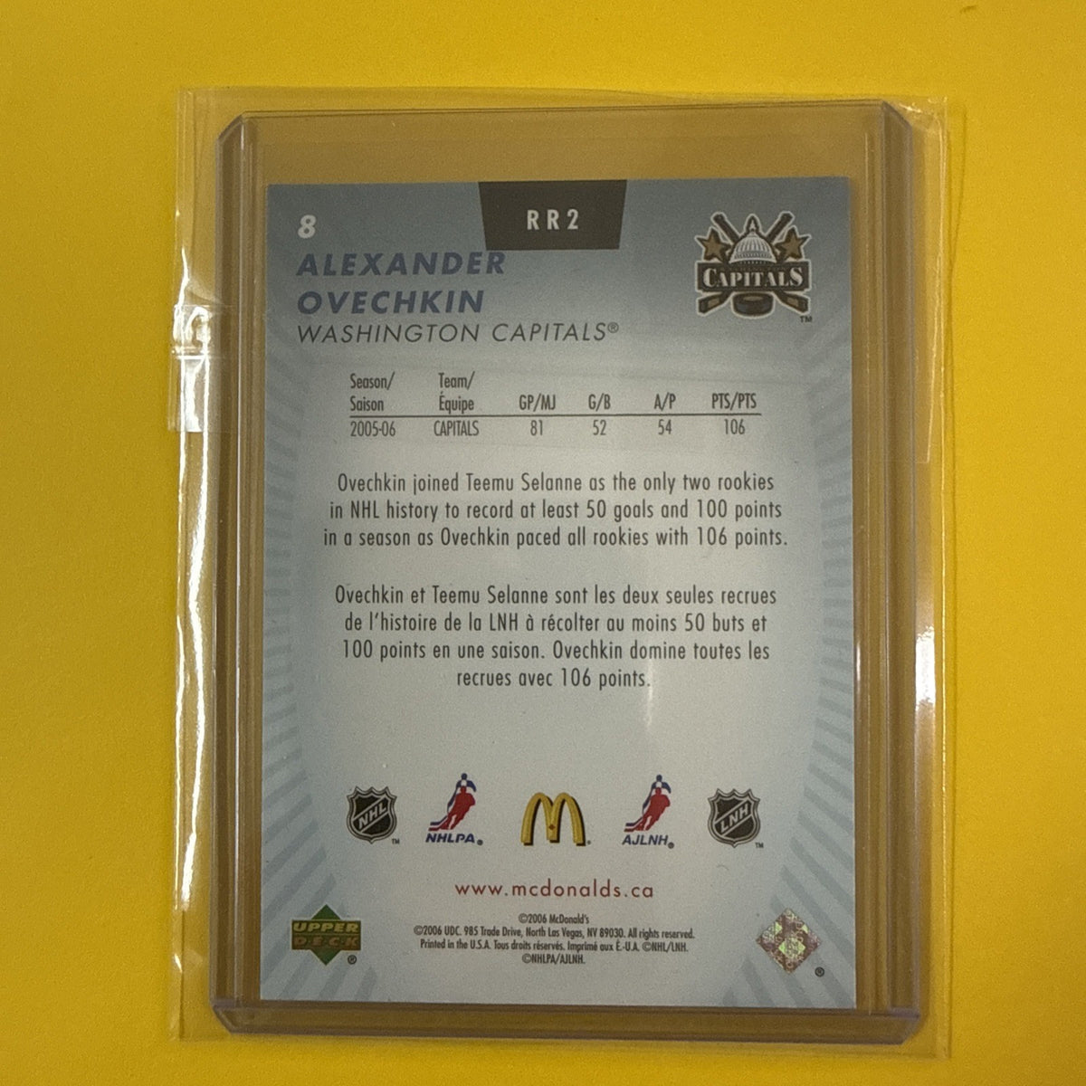 Alex Ovechkin 2006-07 Upper Deck Mcdonald's Rookie Review #RR2 Washington - back