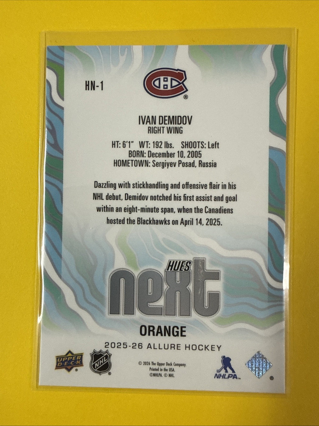 Yvan Demidov 2025/26 Allure Hues Next Rookie Card - back