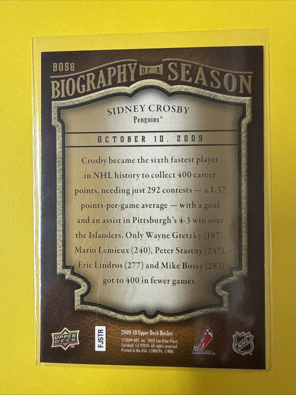 Sidney Crosby 2009/10 Cards - back