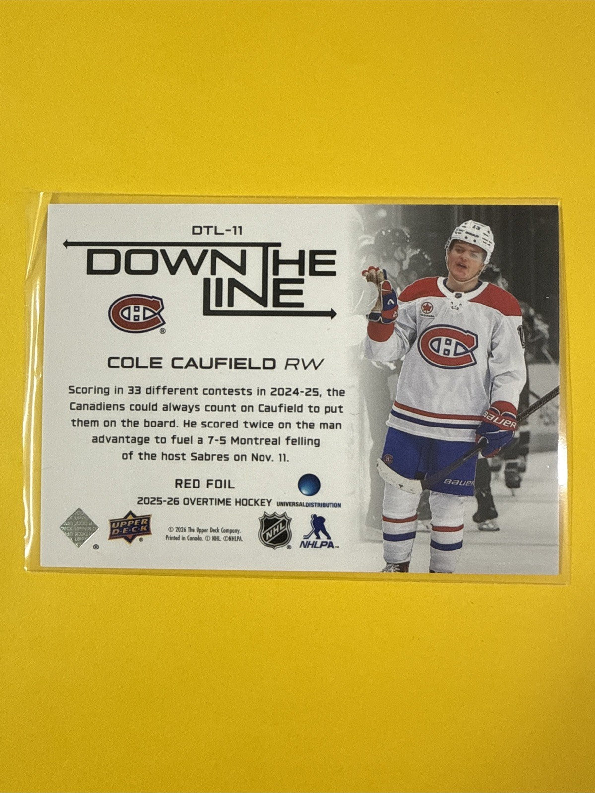 Overtime 2025/26 Red Foil /99 Cole Caufield - back
