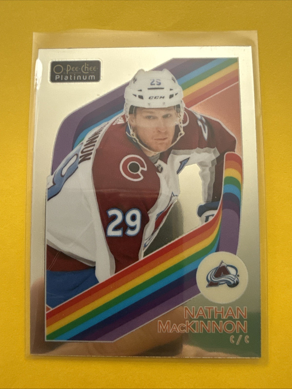 Nathan MacKinnon . 2023/24O Pee Chee Platinum Rainbow Card - front