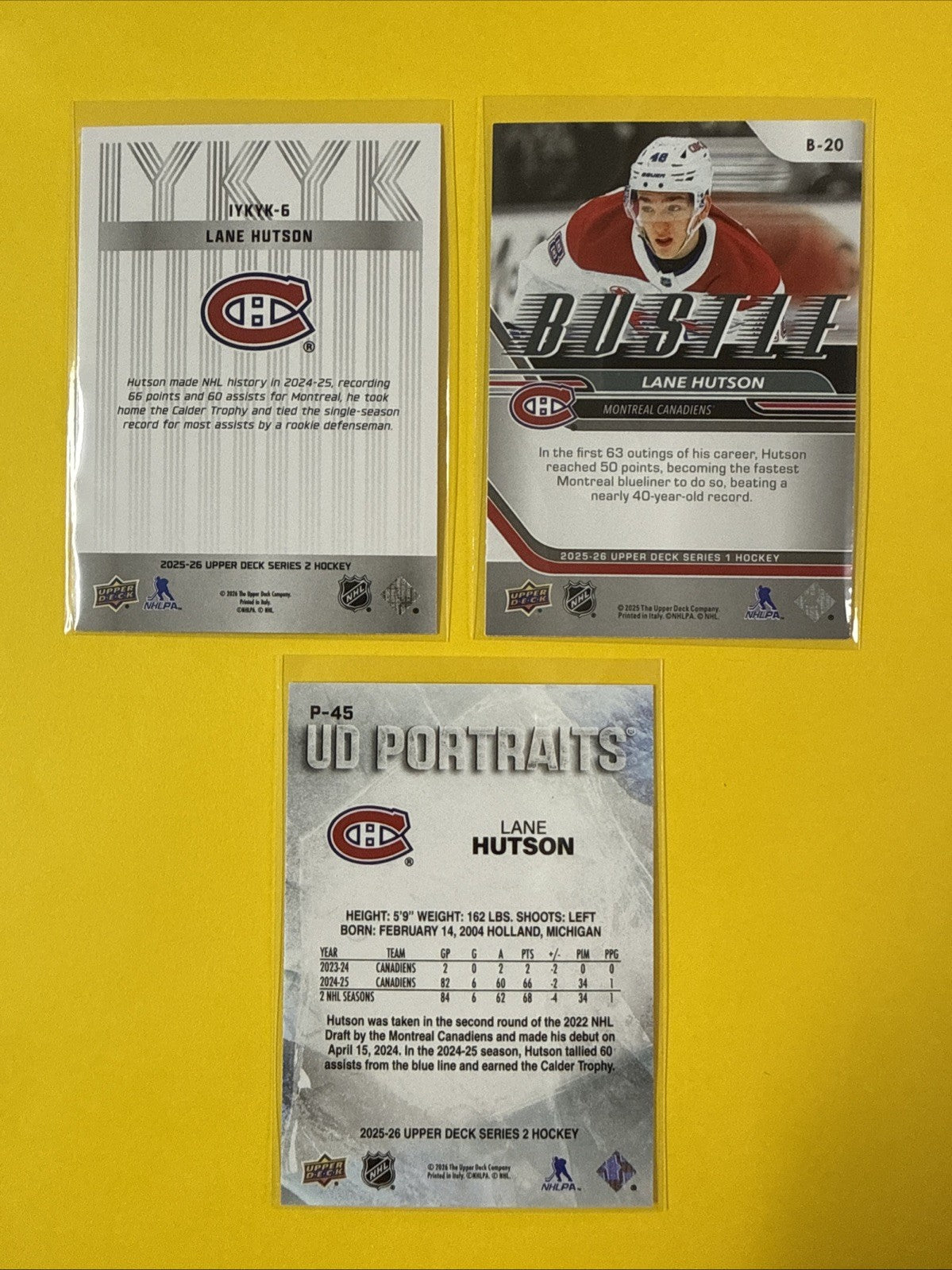 Lane Hutson 2025/26 Upper Deck 3 Inserts Cards - back
