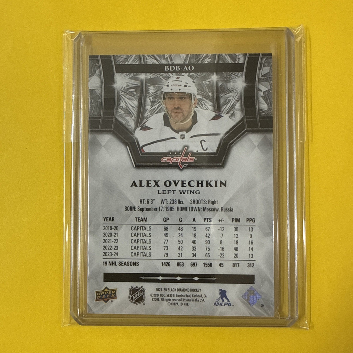 Alex Ovechkin 2024/25 Black Diamond Hockey Card Out of /349 - back