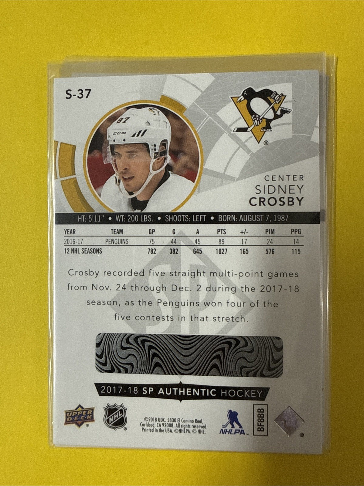Sidney Crosby 2017/18 Cards - back