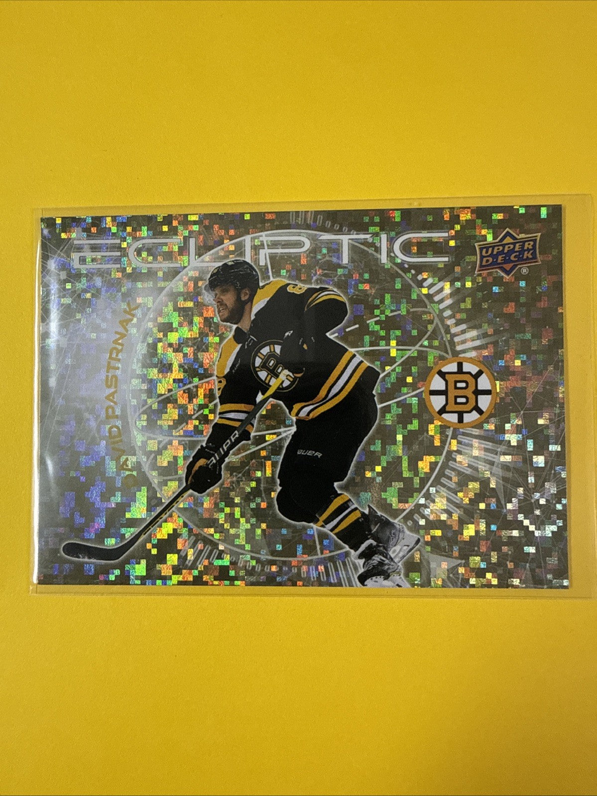 David Pastrnak 2023/24 UD Ecliptic Sparkles Gold Card - front