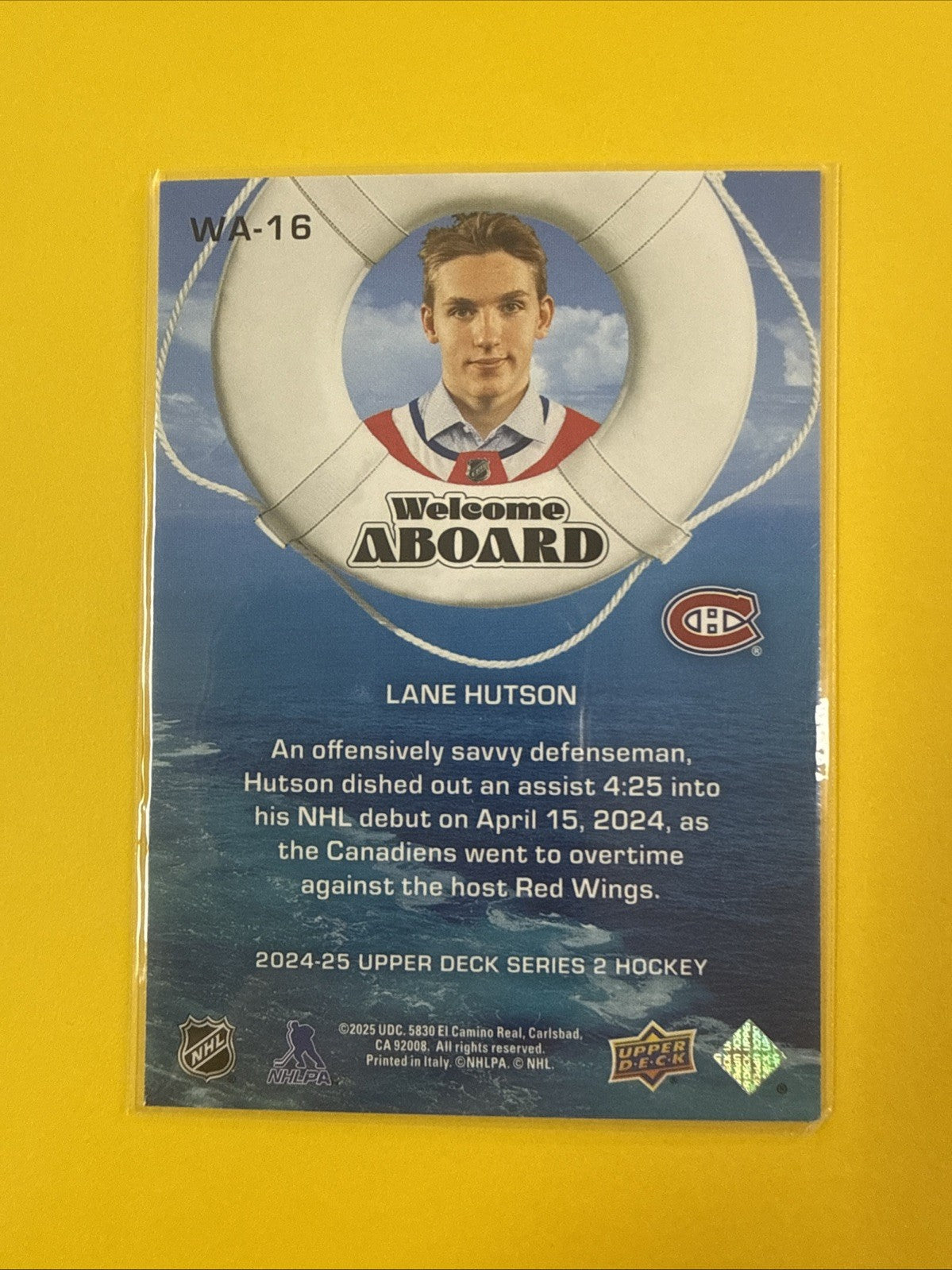2024-25 UD Series 2 Welcome Aboard Lane Hutson #WA-16 Rookie Card - back