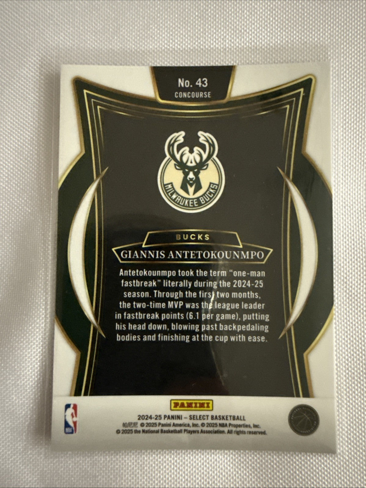 Giannis Antetokounmpo 2024/25 Panini Select Blue Chrome Card - back