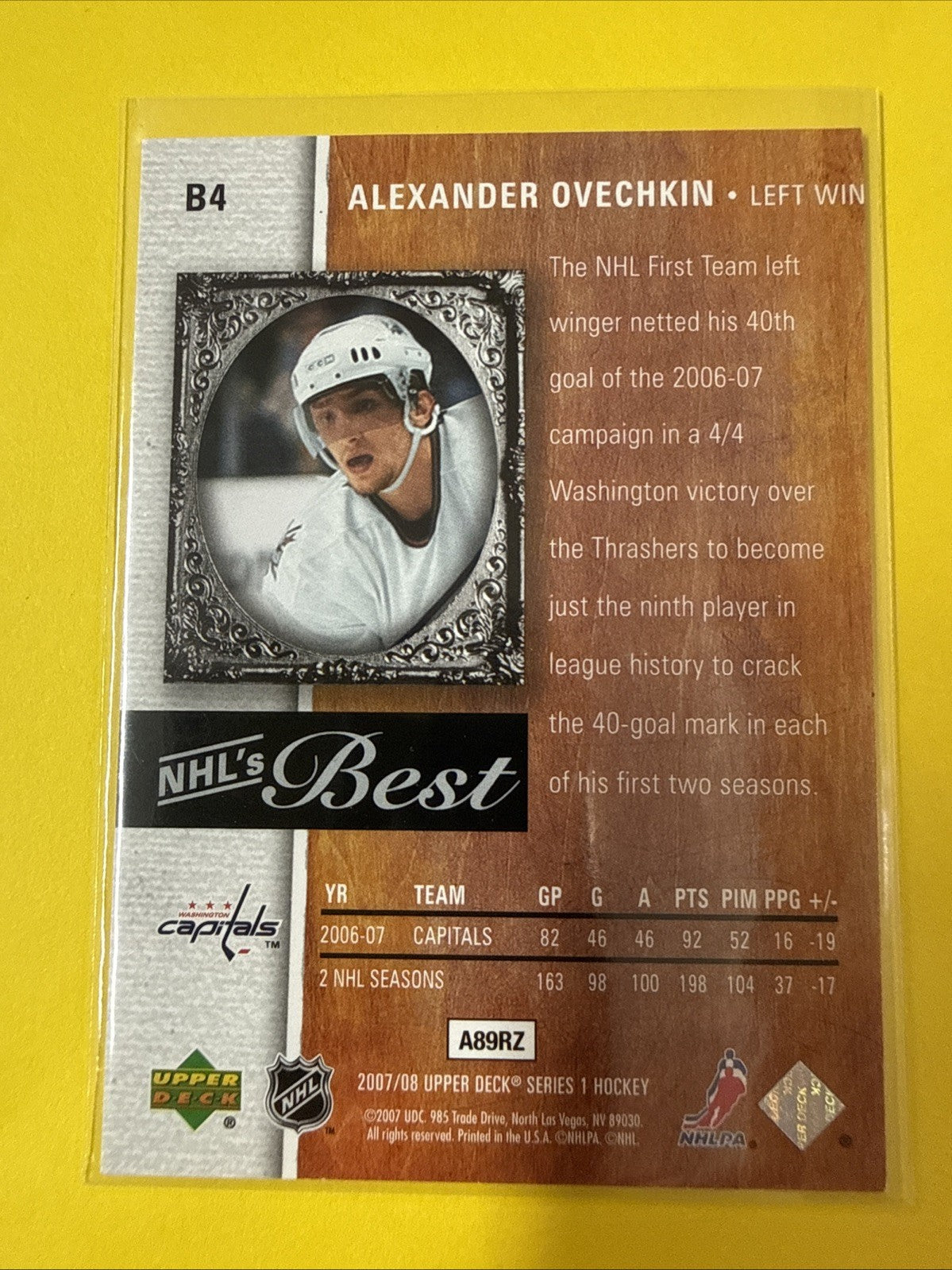 Alexander Ovechkin 2007 Card - back