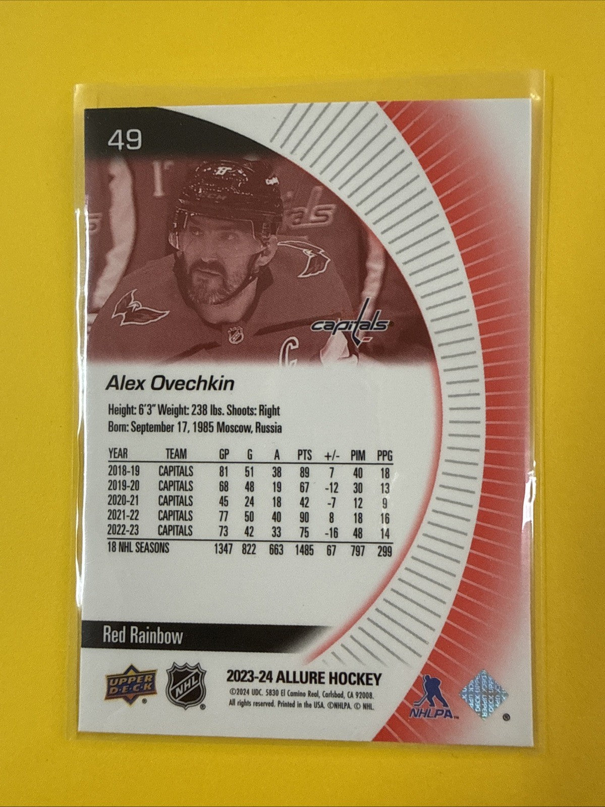 Alexander Ovechkin 2023/24 Red Rainbow Allure Card - back