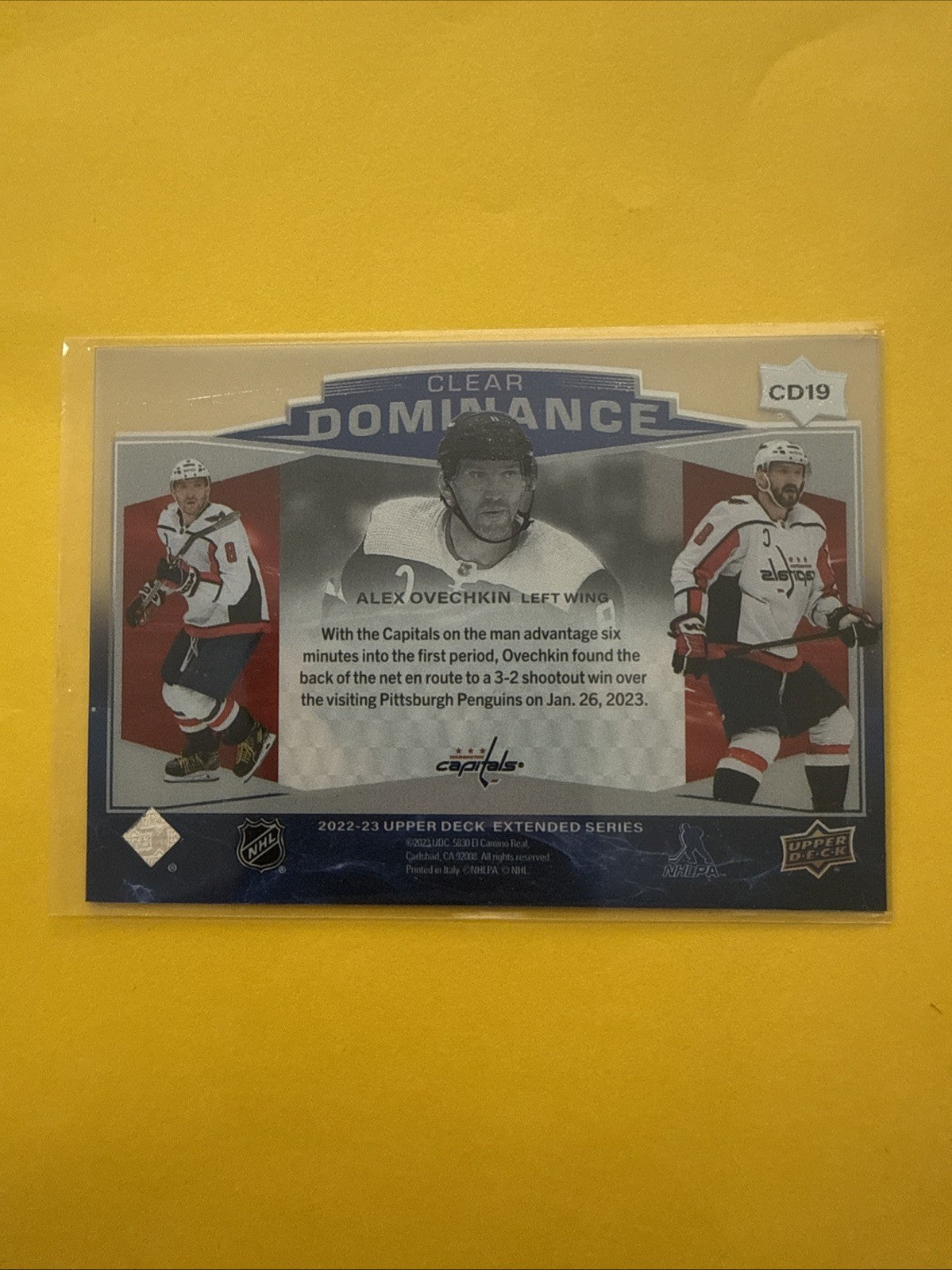 2022-23 UD Extended Series Clear Dominance #CD19 Alex Ovechkin Capitals - back