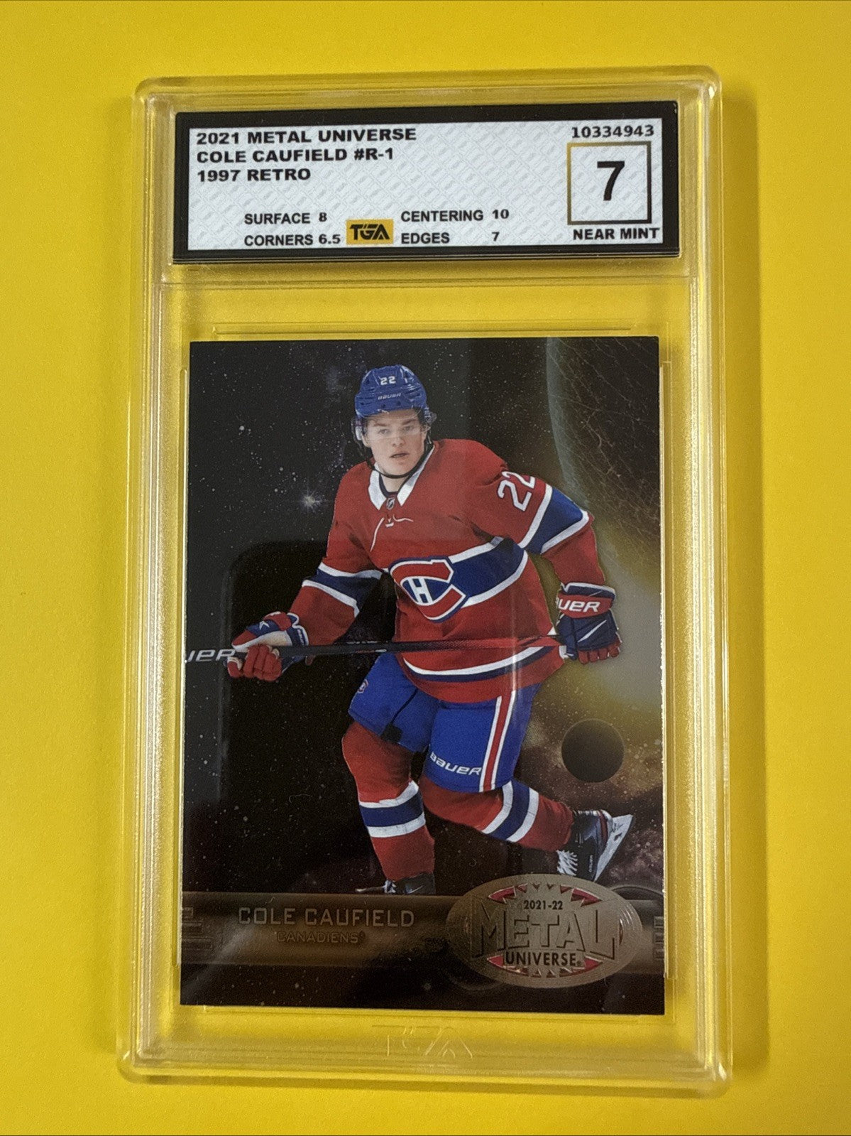 Cole Caufield 2021 Metal Universe Rookie Card Graded 7 - front