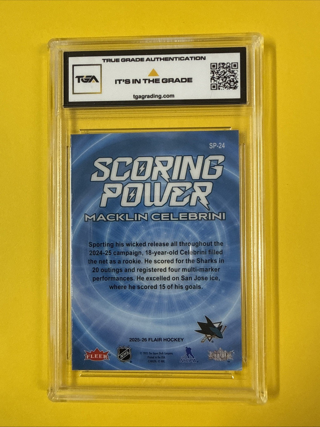 Macklin Celebrini 2025 Flair Scoring Power Card Graded 7 - back