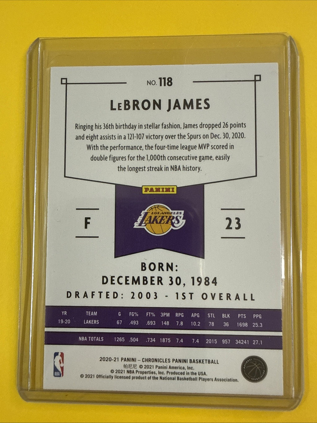 LeBron James 2020/21 NBA Card - back