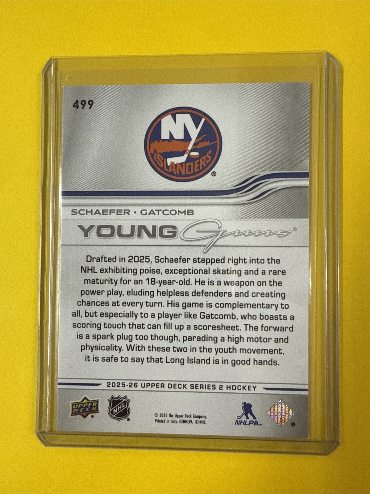 Matthew Schaefer 2025/26 UD Young Guns Teammates Rookie Card - back