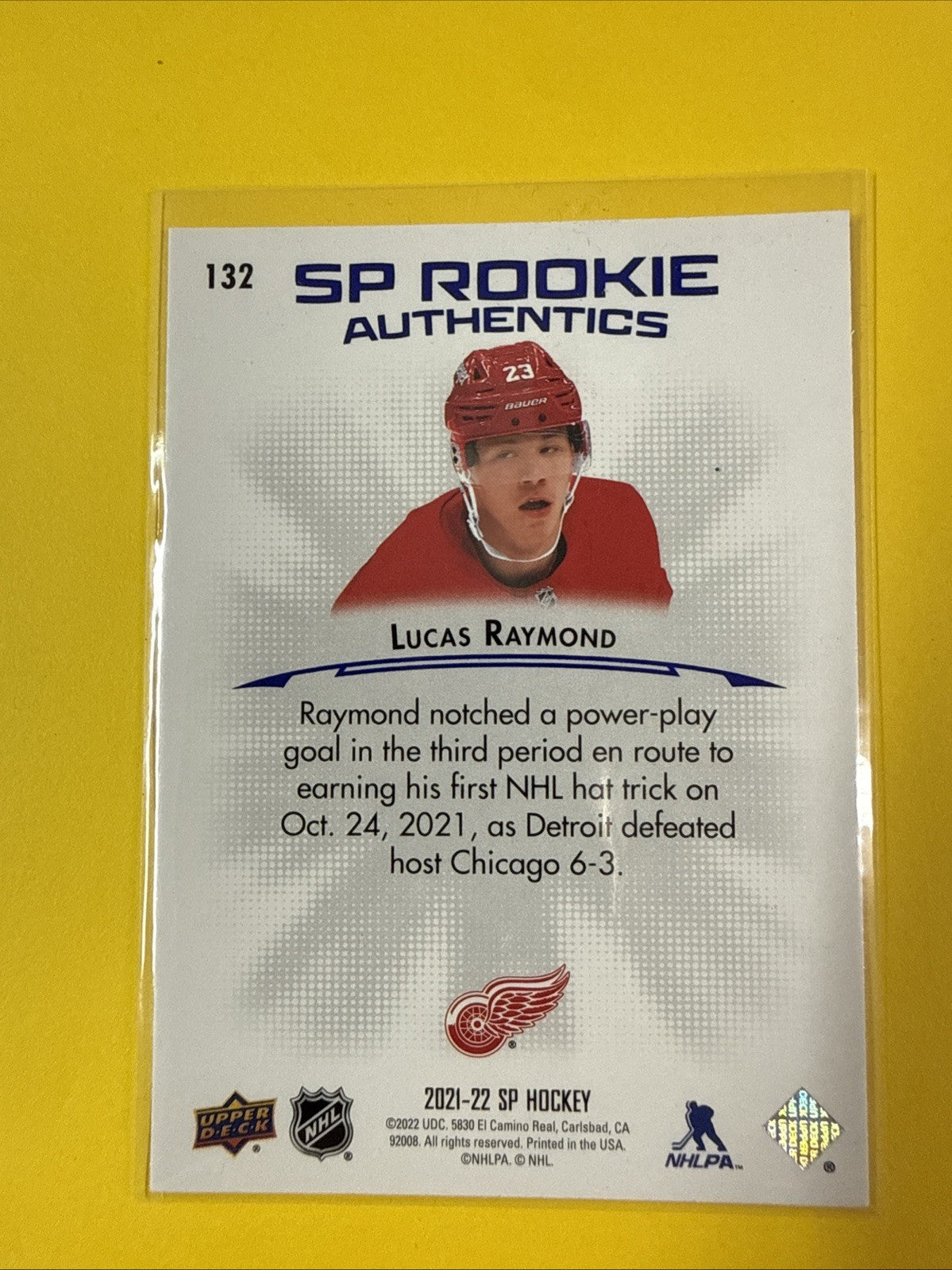 Lucas Raymond 2021/22 SP Authentic Rookie Card - back
