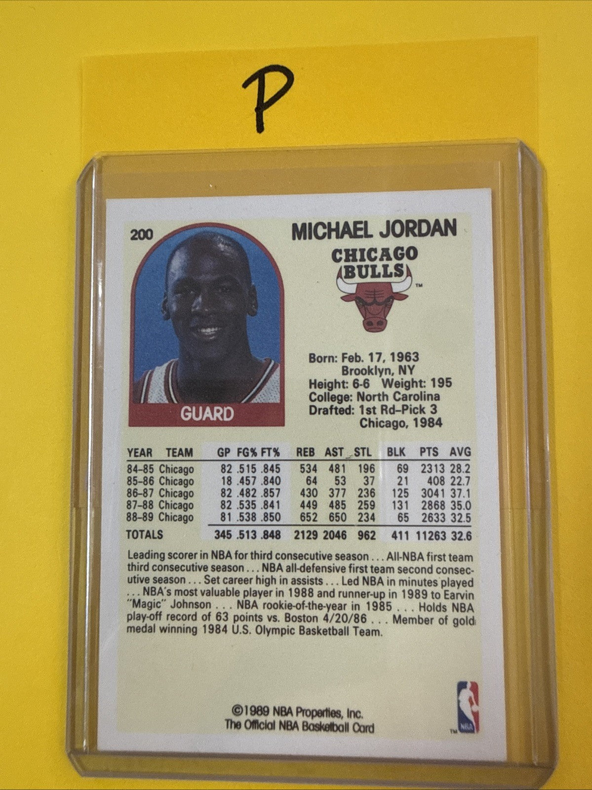 Michael Jordan 1989/90 NBA Hoops Card #200 - back