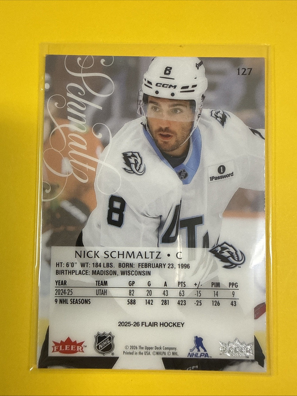 Flair Hockey 2025/26 Rookie Card Nick Schmaltz - back