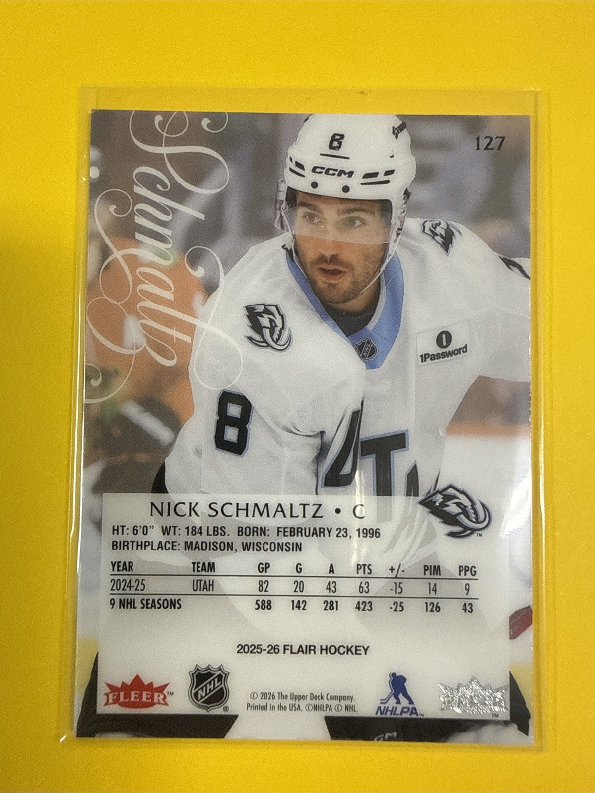 Flair Hockey 2025/26 Rookie Card Nick Schmaltz - back