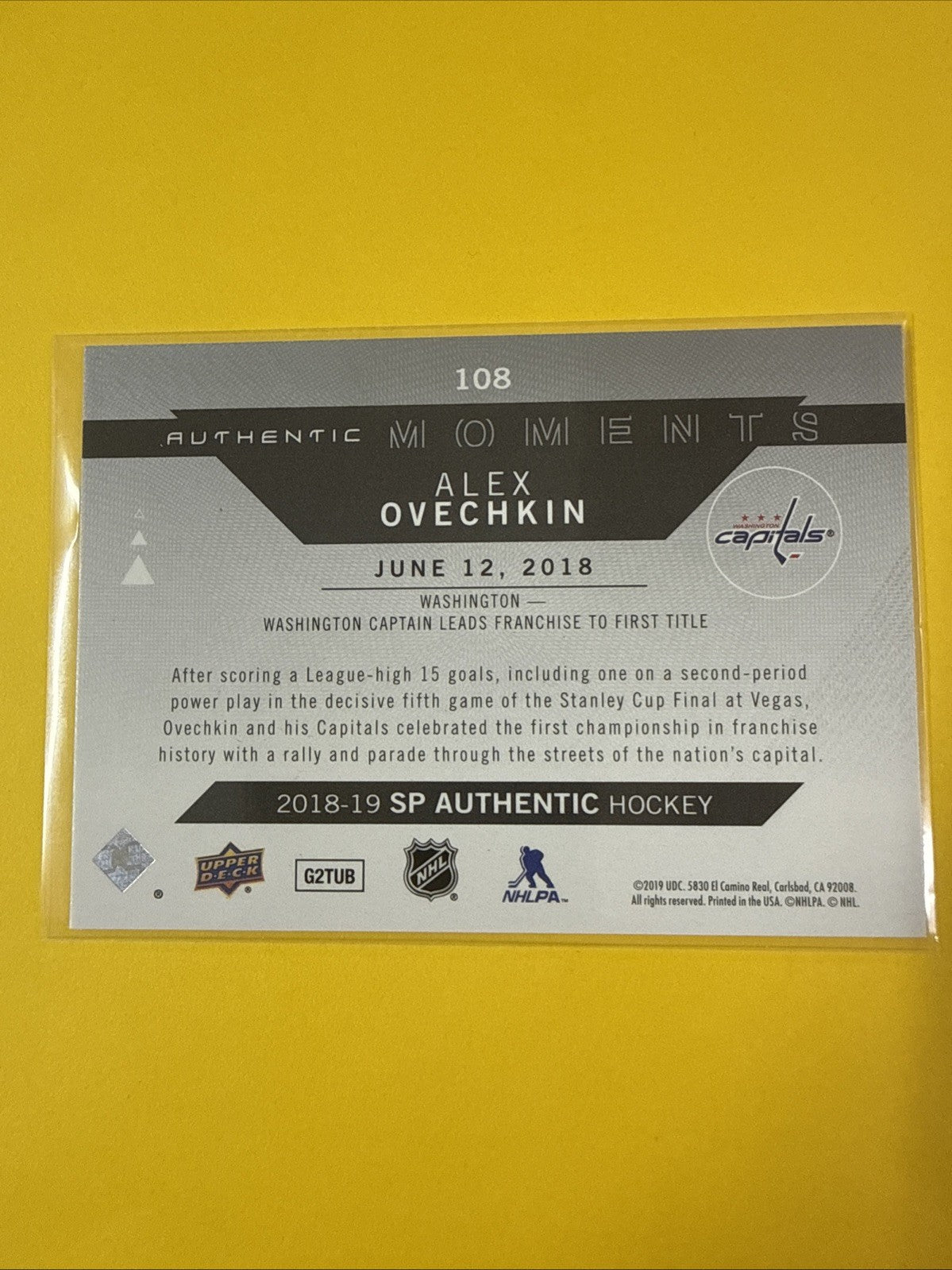 Alex Ovechkin 2018/19 SP Authentic Moments Card - back