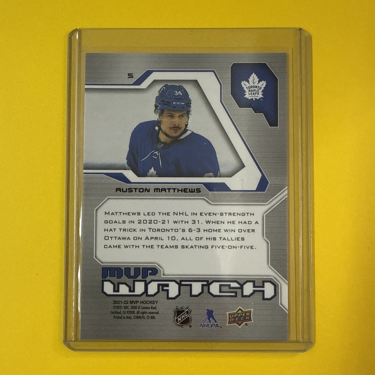 Auston Matthews 2021/22 Mvp Watch Inscripted Card - back