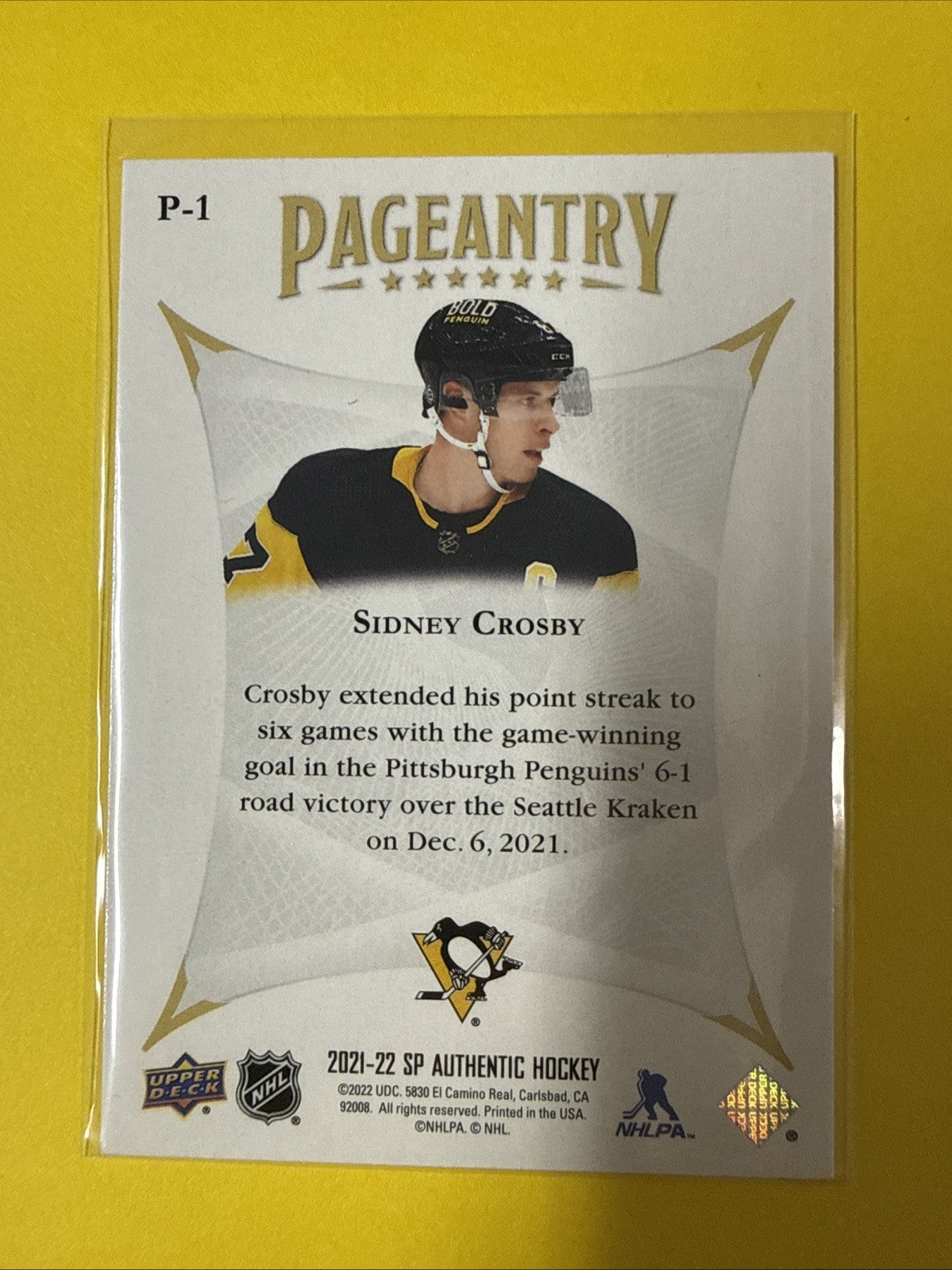Sidney Crosby 2021/22 Cards - back
