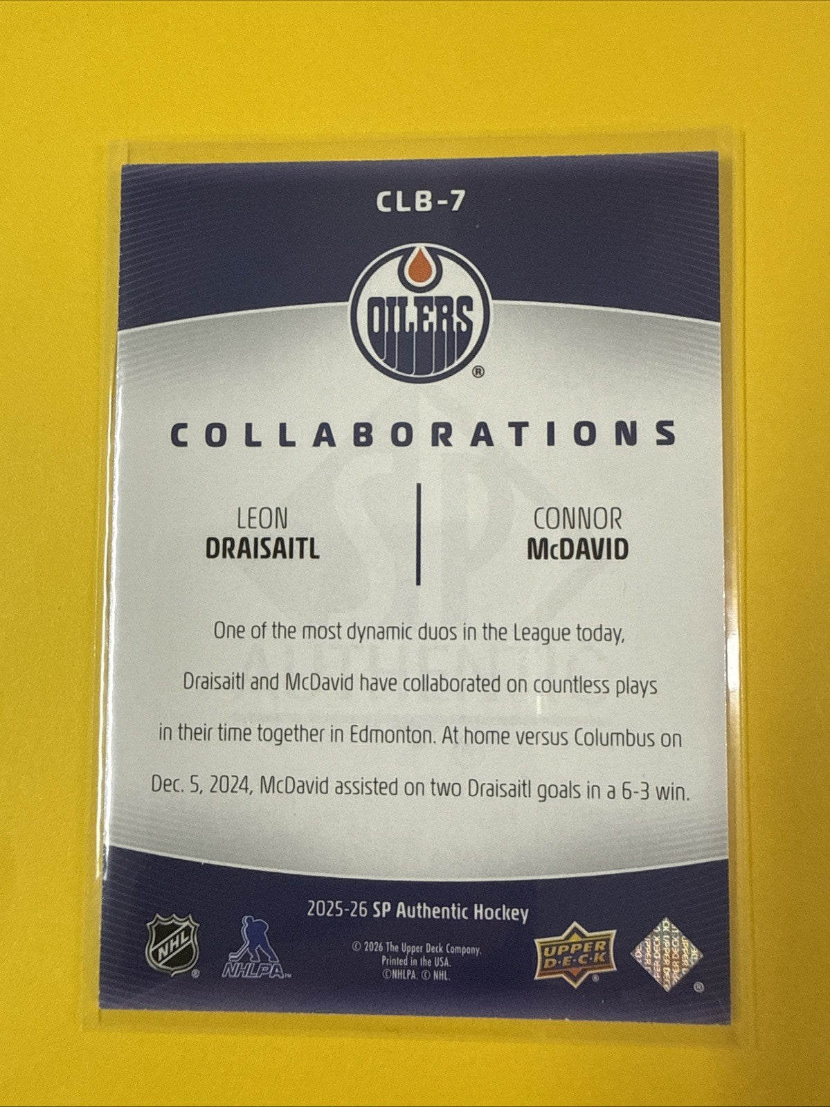 Connor McDavid 2025/26 SP Authentic Collaborations Card - back