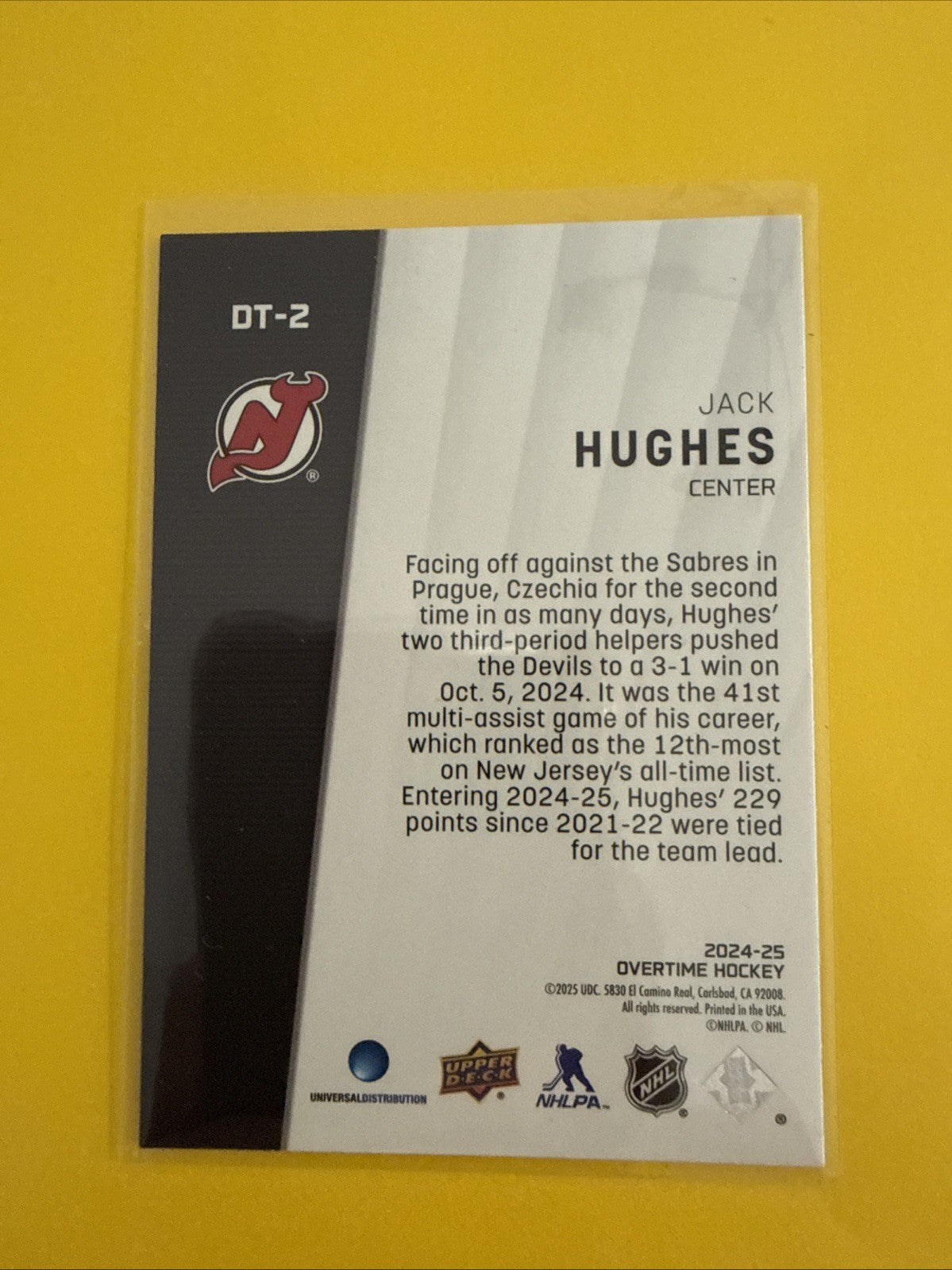Jack Hughes 2024/25 Overtime Determination Card - back