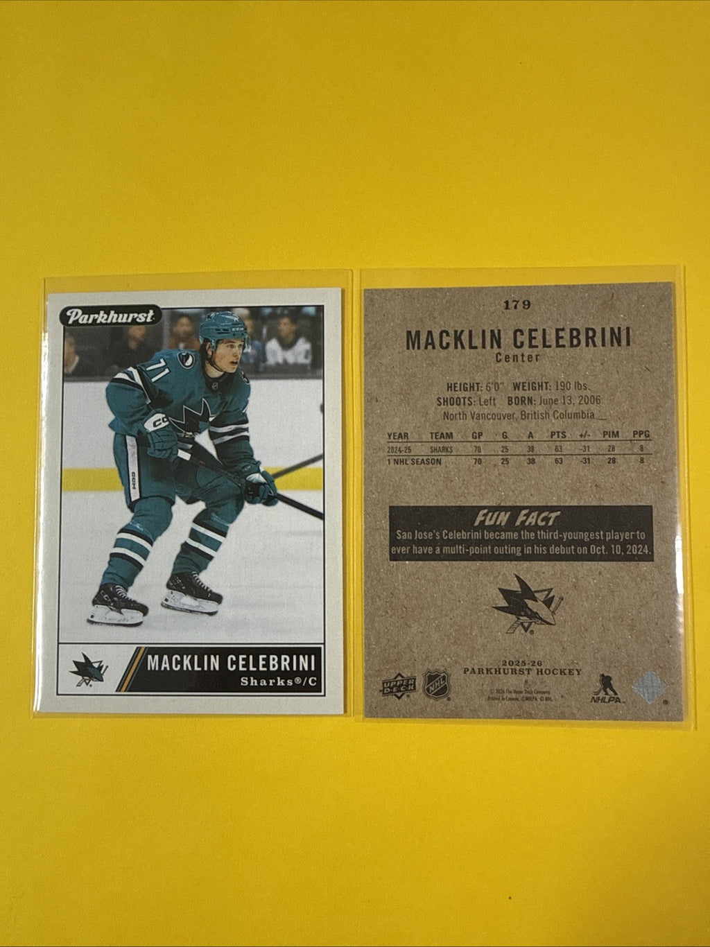 Macklin Celebrini 2025/26 Parkhurst 2 Hockey Card - back