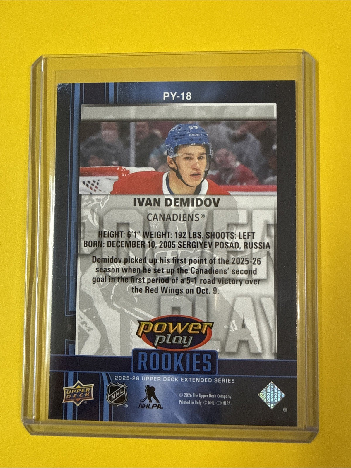 Ivan Demidov 2025/26 UD Power Play Rookie Card - back