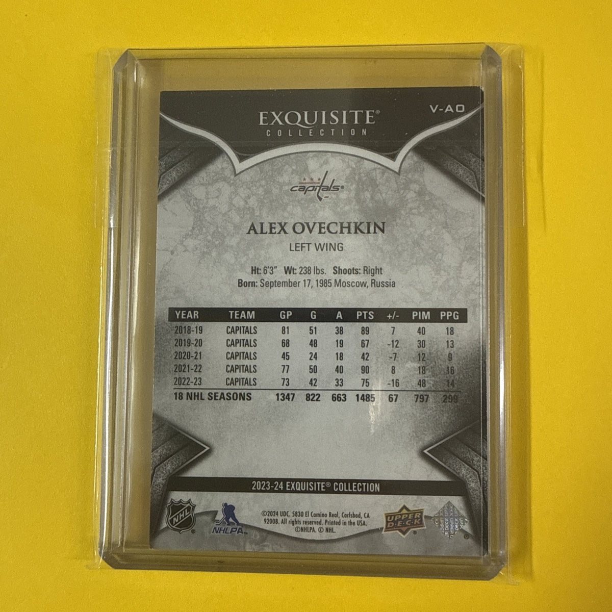 Alex Ovechkin 2023/24 Exquisite Collection Card Out of /399 - back