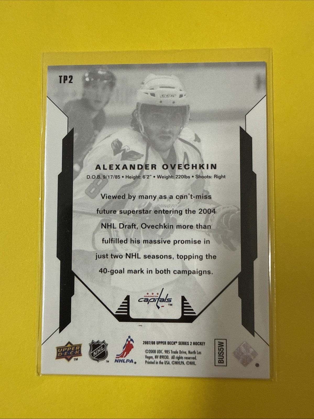 Alexander Ovechkin 2007 Card - back